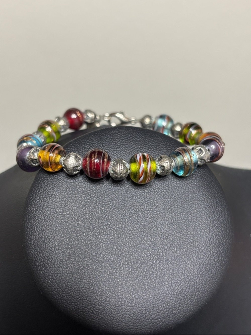 Vintage Made with Love Dichroic Glass Colorful Beaded Bracelet